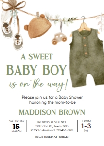 1045 Boho Clothes Baby Shower Invitation Set design preview