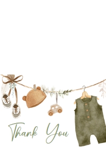 1045 Boho Clothes Baby Shower Thank You Card A: 1045 Boho Clothes Baby Shower Invitation Set