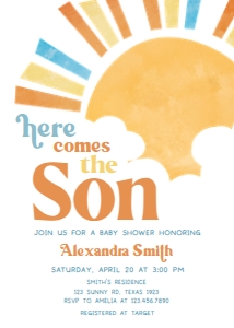 1046 Here Comes the Son Baby Shower Invitation A: 1046 Here Comes the Son Baby Shower Invitation Set