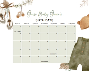 1045 Boho Clothes Baby Shower Calendar design preview