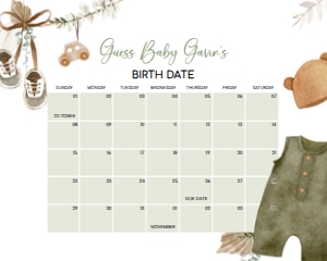 1045 Boho Clothes Baby Shower Calendar 20x16 A: 1045 Boho Clothes Baby Shower Calendar