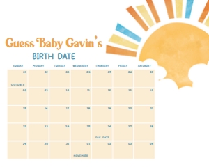1046 Here Comes the Son Baby Shower Calendar 10x8 A: 1046 Here Comes the Son Baby Shower Calendar