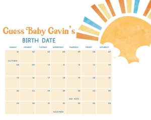 1046 Here Comes the Son Baby Shower Calendar 20x16 A: 1046 Here Comes the Son Baby Shower Calendar