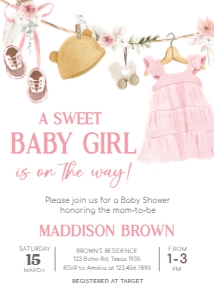 1049 Girl Boho Clothes Baby Shower Invitation Set design preview