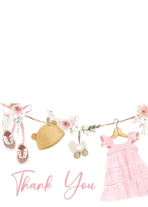 1049 Girl Boho Clothes Baby Shower Thank You Card A: 1049 Girl Boho Clothes Baby Shower Invitation Set