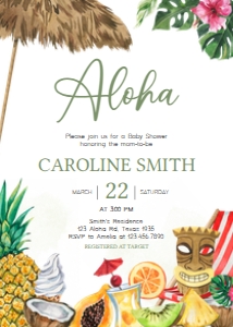 1051 Girl Tropical Hawaiian Baby Shower Invitation A: 1051 Girl Tropical Hawaiian Baby Shower Invitation