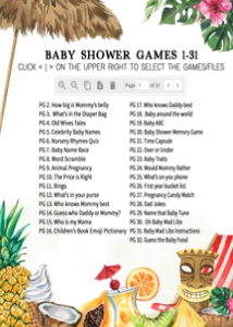 1051 Girl Tropical Hawaiian Baby Shower Games Bundle 1 A: 1051 Girl Tropical Hawaiian Baby Shower Games