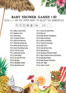 1051 Girl Tropical Hawaiian Baby Shower Games Bundle 2 A: 1051 Girl Tropical Hawaiian Baby Shower Games