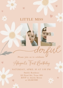 56BD Coquette Pink Bow First Birthday Invitation design preview