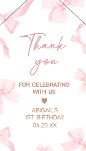 56BD Coquette Pink Bow First Birthday Favor Tag with Line A: 56BD Coquette Pink Bow First Birthday Favor Tag