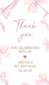 56BD Coquette Pink Bow First Birthday Favor Tag design preview