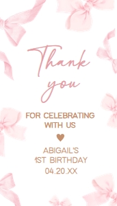 56BD Coquette Pink Bow First Birthday Favor Tag A: 56BD Coquette Pink Bow First Birthday Favor Tag