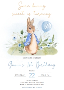 57BD Peter Rabbit Birthday Invitation A: 57BD Peter Rabbit Birthday Invitation
