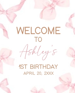 56BD Coquette Pink Bow First Birthday Welcome Sign design preview