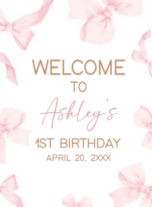56BD Coquette Pink Bow First Birthday Welcome Sign 11x15 A: 56BD Coquette Pink Bow First Birthday Welcome Sign