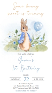 57BD Peter Rabbit Birthday Invitation Mobile A: 57BD Peter Rabbit Birthday Invitation