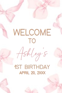 56BD Coquette Pink Bow First Birthday Welcome Sign 20x30 A: 56BD Coquette Pink Bow First Birthday Welcome Sign