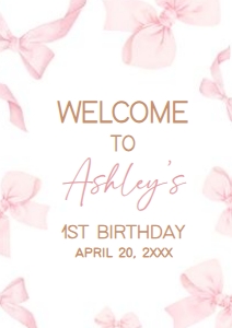 56BD Coquette Pink Bow First Birthday Welcome Sign A4 A: 56BD Coquette Pink Bow First Birthday Welcome Sign