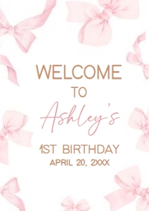 56BD Coquette Pink Bow First Birthday Welcome Sign A2 A: 56BD Coquette Pink Bow First Birthday Welcome Sign