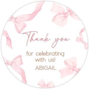 56BD Coquette Pink Bow First Birthday Round Favor Tags A: 56BD Coquette Pink Bow First Birthday Round Favor Tag