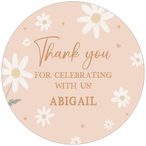 56BD Coquette Pink Bow First Birthday Round Favor Tag design preview
