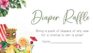 1051 Girl Tropical Hawaiian Baby Shower Diaper Raffle A: 1051 Girl Tropical Hawaiian Baby Shower Invitation Set