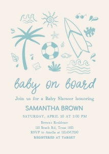 1050 Blue Baby on Board Baby Shower Invitation A: 1050 Blue Baby on Board Baby Shower Invitation