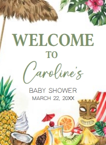 1051 Girl Tropical Hawaiian Baby Shower Welcome Sign 11x15 A: 1051 Girl Tropical Hawaiian Baby Shower Welcome Sign