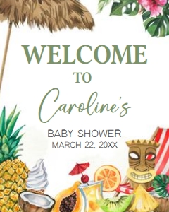 1051 Girl Tropical Hawaiian Baby Shower Welcome Sign 16x20 A: 1051 Girl Tropical Hawaiian Baby Shower Welcome Sign