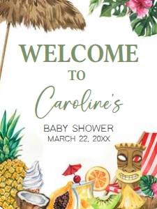 1051 Girl Tropical Hawaiian Baby Shower Welcome Sign 18x24 A: 1051 Girl Tropical Hawaiian Baby Shower Welcome Sign