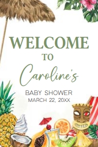 1051 Girl Tropical Hawaiian Baby Shower Welcome Sign 20x30 A: 1051 Girl Tropical Hawaiian Baby Shower Welcome Sign