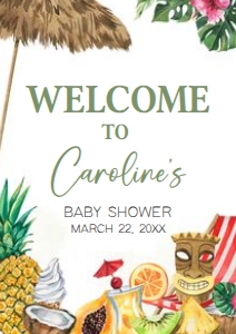 1051 Girl Tropical Hawaiian Baby Shower Welcome Sign A3 A: 1051 Girl Tropical Hawaiian Baby Shower Welcome Sign