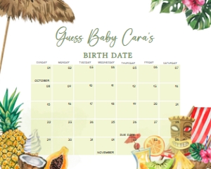 1051 Girl Tropical Hawaiian Baby Shower Calendar design preview