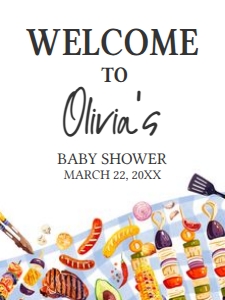 1052 BBQ Baby Shower Welcome Sign 18x24 A: 1052 BBQ Baby Shower Welcome Sign
