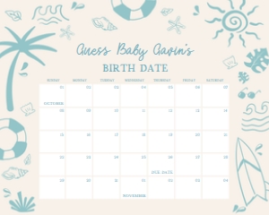 1050 Blue Baby on Board Baby Shower Calendar 20x16 A: 1050 Blue Baby on Board Baby Shower Calendar