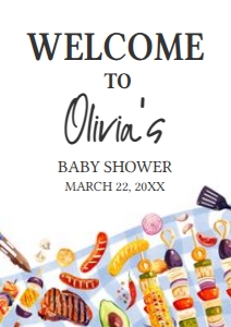 1052 BBQ Baby Shower Welcome Sign A4 A: 1052 BBQ Baby Shower Welcome Sign