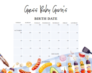 1052 BBQ Baby Shower Calendar design preview