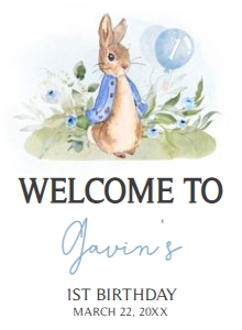 57BD Peter Rabbit Birthday Welcome Sign 11x15 A: 57BD Peter Rabbit Birthday Welcome Sign