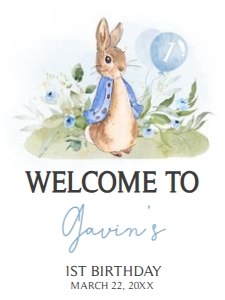 57BD Peter Rabbit Birthday Welcome Sign 18x24 A: 57BD Peter Rabbit Birthday Welcome Sign