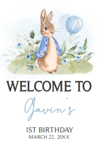 57BD Peter Rabbit Birthday Welcome Sign 20x30 A: 57BD Peter Rabbit Birthday Welcome Sign