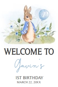 57BD Peter Rabbit Birthday Welcome Sign 24x36 A: 57BD Peter Rabbit Birthday Welcome Sign