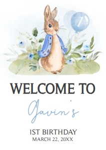 57BD Peter Rabbit Birthday Welcome Sign A1 A: 57BD Peter Rabbit Birthday Welcome Sign