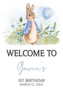 57BD Peter Rabbit Birthday Welcome Sign A3 A: 57BD Peter Rabbit Birthday Welcome Sign