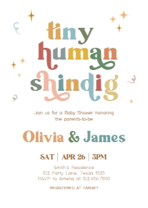 1055 Boho Retro Tiny Human Shindig Baby Shower Invitation design preview