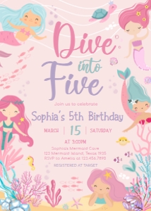 58BD Mermaid Birthday Invitation design preview