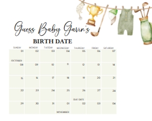 1054 Gender Neutral Golf Baby Shower Calendar design preview