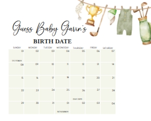 1054 Gender Neutral Golf Baby Shower Calendar 20x16 A: 1054 Gender Neutral Golf Baby Shower Calendar
