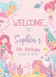 58BD Mermaid Birthday Welcome Sign 11x15 A: 58BD Mermaid Birthday Welcome Sign