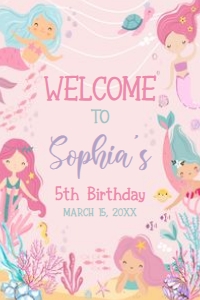 58BD Mermaid Birthday Welcome Sign 20x30 A: 58BD Mermaid Birthday Welcome Sign