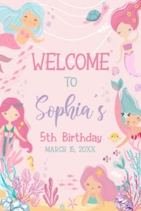58BD Mermaid Birthday Welcome Sign 24x36 A: 58BD Mermaid Birthday Welcome Sign
